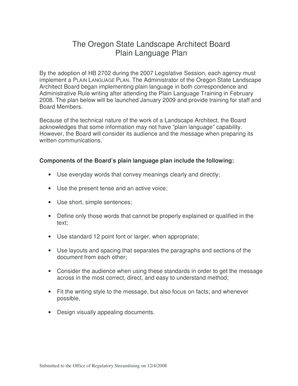 Oregon Landscape Contractors Board Plain Language Plan