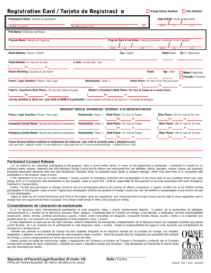 Orange County Participant Registration Card