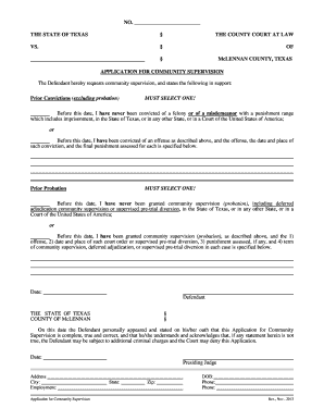 Texas Application for Community Supervision
