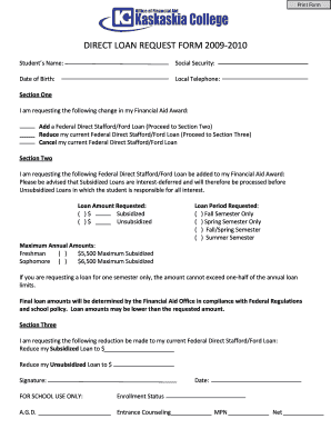 Direct Loan Request Form 2009-2010