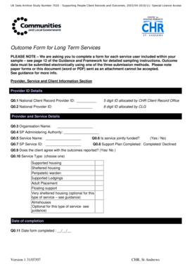 UK Outcome Form for Long Term Services