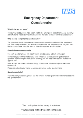 Emergency Department Questionnaire