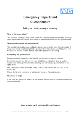 Emergency Department Questionnaire