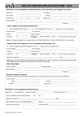 HSC/TPC Refund Application Form