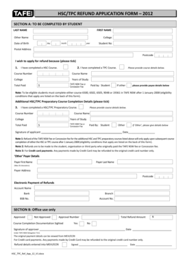 HSC/TPC Refund Application Form