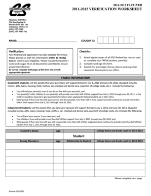 2011-2012 Verification Worksheet