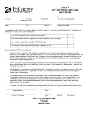 Lottery Tuition Assistance Waiver Form