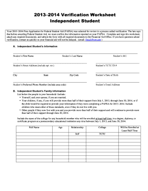 2013–2014 Verification Worksheet