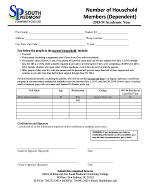 FAFSA Household Members Form