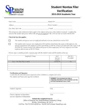 Student Nontax Filer Verification Form