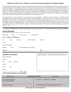 American Legion Merchandise Use Request Form