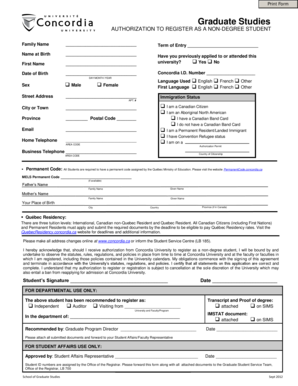 Concordia University Non-Degree Student Authorization