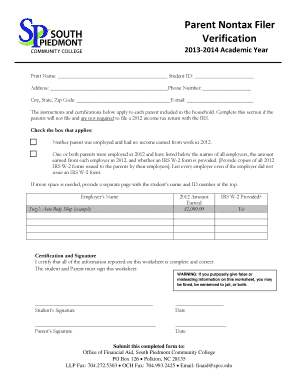 Parent Nontax Filer Verification Form