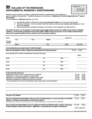 College of the Redwoods Residency Questionnaire