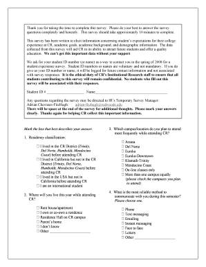 College Student Survey Form