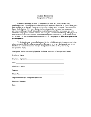 California Worker’s Compensation Designation of Doctor Form