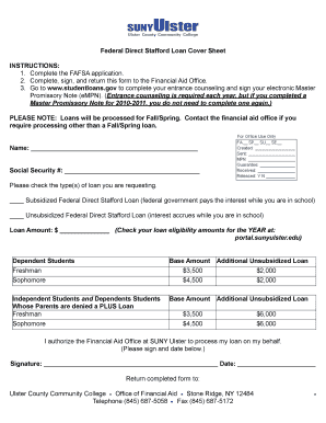 Federal Direct Stafford Loan Cover Sheet