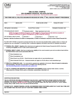 CMU Global Campus Summer Financial Aid Application