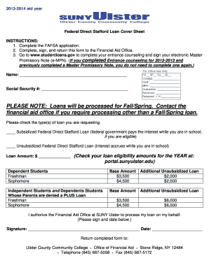 Federal Direct Stafford Loan Cover Sheet