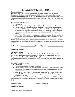 SNAP Benefits Receipt Form 2013-2014