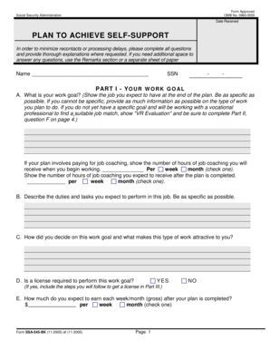 Plan to Achieve Self-Support Form SSA-545-BK