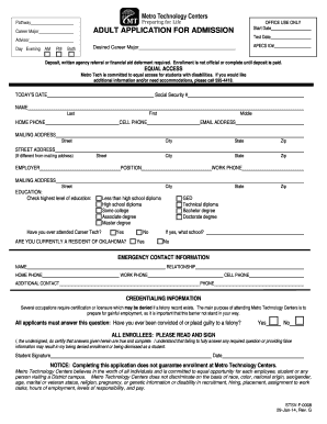 Adult Application for Admission