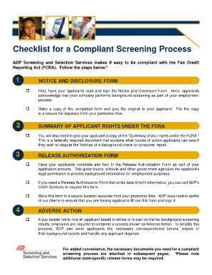 ADP FCRA Compliance Screening Checklist