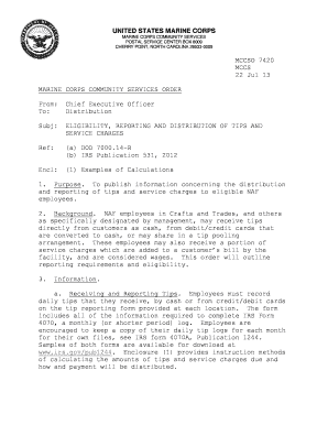 USMC Tip and Service Charge Reporting Order