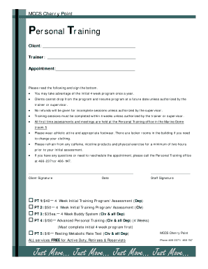 MCCS Cherry Point Personal Training Client Form