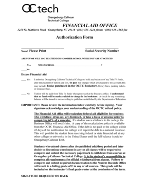Orangeburg Calhoun Technical College Financial Aid Authorization Form