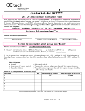 2011-2012 Independent Verification Form