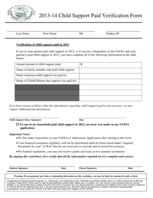 2013-14 Child Support Paid Verification Form