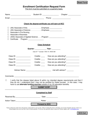 Enrollment Certification Request Form