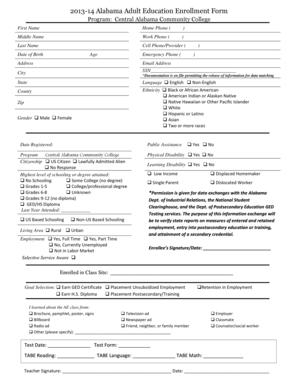 Alabama Adult Education Enrollment Form