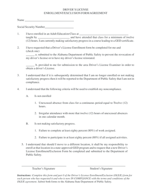 Alabama Driver’s License Enrollment Form