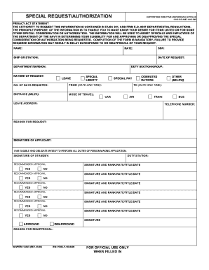 US Navy Special Request Authorization Form