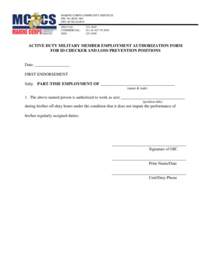 Active Duty Military Member Employment Authorization Form