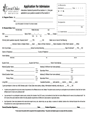 Great Oaks Application for Admission