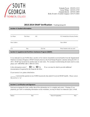 2013-2014 SNAP Verification Form