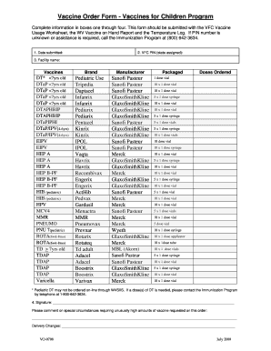 Vaccine Order Form - Vaccines for Children Program
