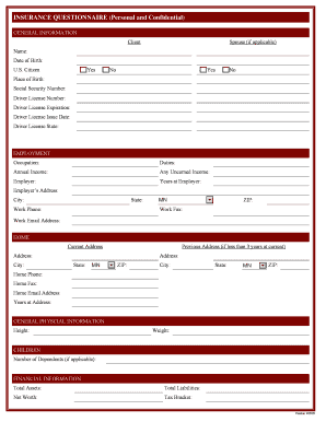 Insurance Questionnaire Template