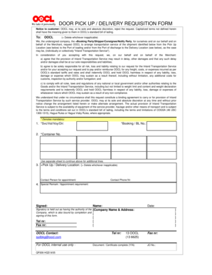 Door Pick Up Delivery Requisition Form
