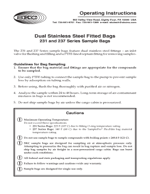 Dual Stainless Steel Fitted Bags Cat. Nos. 231- and 237- Series Operating Instructions Form 3714 PDF Document. Dual Stainless Steel Fitted Bags Cat. Nos. 231- and 237- Series Operating Instructions Form 3714 PDF Document