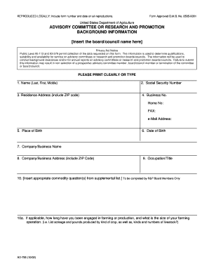 USDA Advisory Committee Application Form