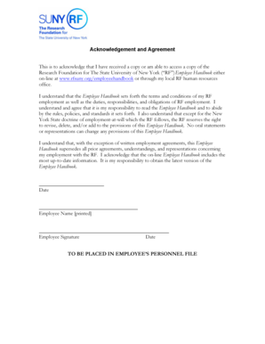 Research Foundation Employee Handbook Acknowledgement