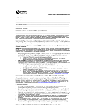 Ecology Letters Copyright Assignment Form