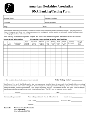 DNA Banking/Testing Form