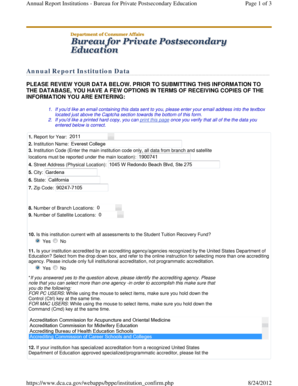 California Annual Report for Private Postsecondary Education