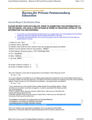 California Annual Report for Private Postsecondary Education