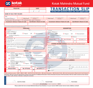 Kotak Mahindra Mutual Fund Investment Form